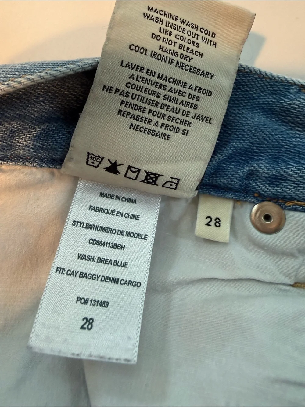 Alice + Olivia Cay Baggy Cargo Jeans Brea Blue Wide Leg Denim Size 28 - Picture 10 of 10